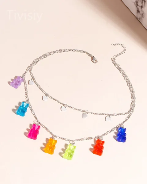 Cute Multilayer Bear Heart Necklace
